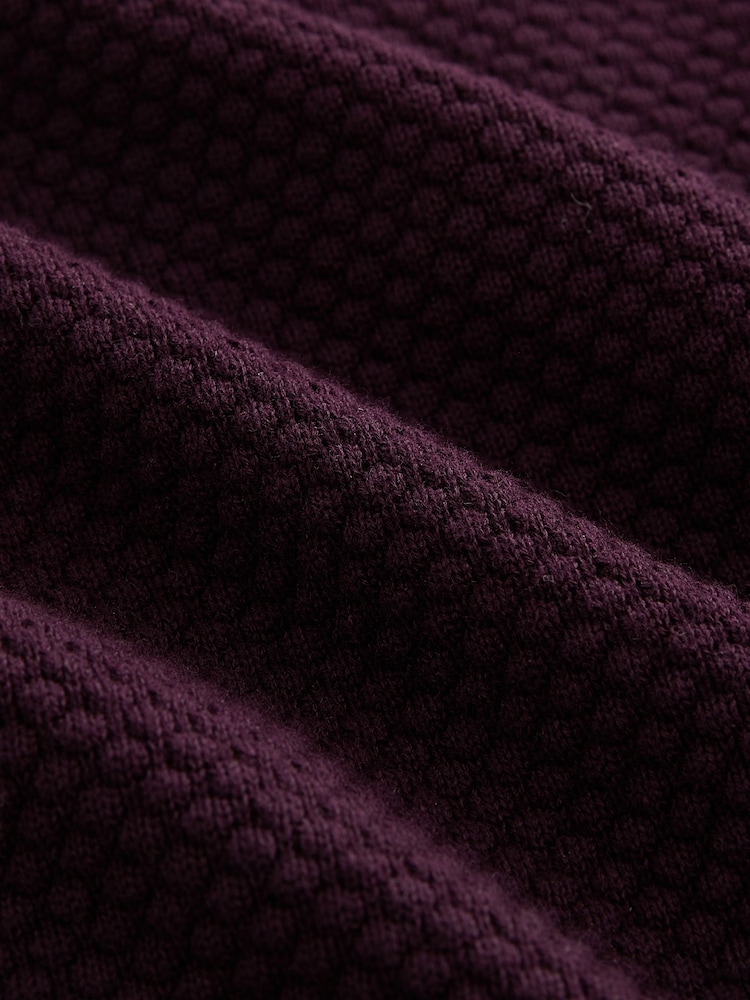 Fig Purple Texture Regular Fit 100% Cotton Premium Quarter Zip Jumper - Image 7 of 7