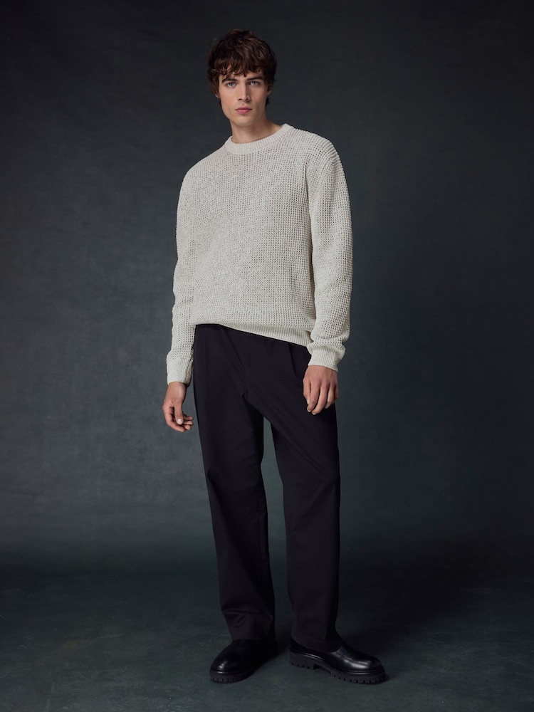 Ecru White Crew Neck Regular Fit Chenille Texture Jumper - Image 2 of 7