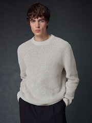 Ecru White Crew Neck Regular Fit Chenille Texture Jumper - Image 4 of 7