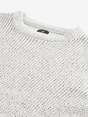Ecru White Crew Neck Regular Fit Chenille Texture Jumper - Image 6 of 7
