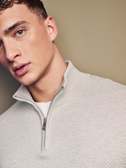 Neutral Texture Regular Fit 100% Cotton Premium Quarter Zip Jumper - Image 1 of 7