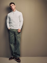 Neutral Texture Regular Fit 100% Cotton Premium Quarter Zip Jumper - Image 2 of 7