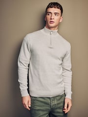 Neutral Texture Regular Fit 100% Cotton Premium Quarter Zip Jumper - Image 3 of 7