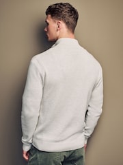 Neutral Texture Regular Fit 100% Cotton Premium Quarter Zip Jumper - Image 4 of 7