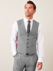 Light Grey Regular Fit Wool Mix Textured Suit Waistcoat - Image 1 of 5