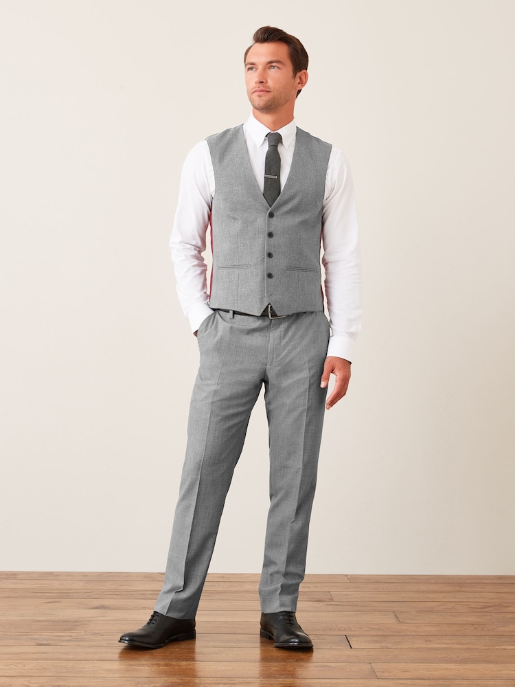 Light Grey Regular Fit Wool Mix Textured Suit Waistcoat - Image 2 of 5