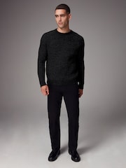 Black Crew Neck Regular Fit Chenille Texture Jumper - Image 2 of 7