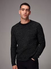 Black Crew Neck Regular Fit Chenille Texture Jumper - Image 3 of 7