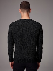 Black Crew Neck Regular Fit Chenille Texture Jumper - Image 4 of 7
