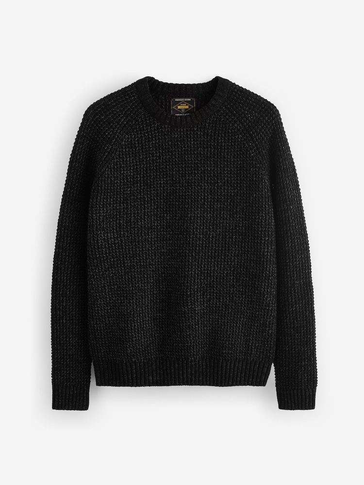 Black Crew Neck Regular Fit Chenille Texture Jumper - Image 5 of 7