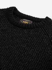 Black Crew Neck Regular Fit Chenille Texture Jumper - Image 6 of 7