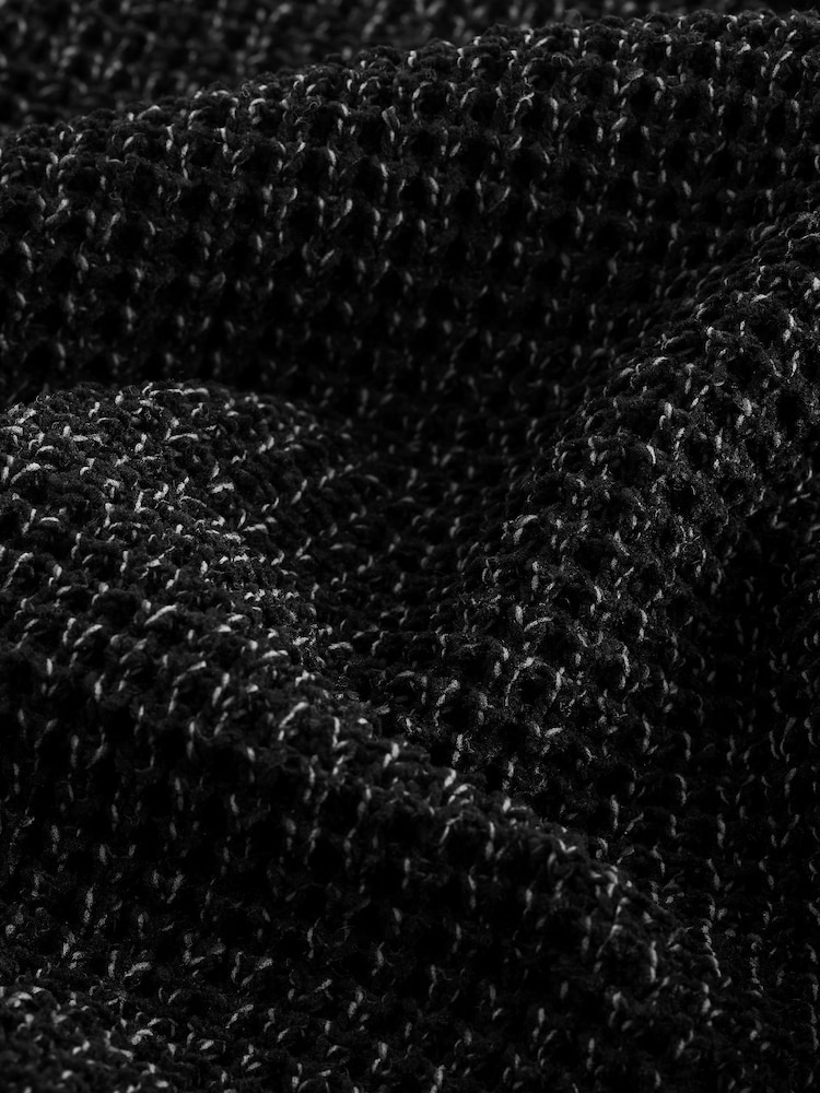 Black Crew Neck Regular Fit Chenille Texture Jumper - Image 7 of 7
