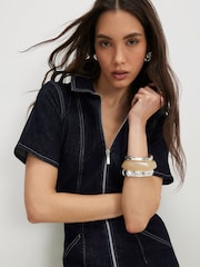River Island Blue Short Sleeve Denim Collared Playsuit - Image 3 of 4