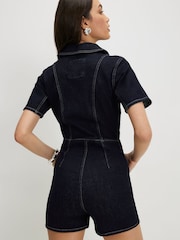 River Island Blue Short Sleeve Denim Collared Playsuit - Image 4 of 4