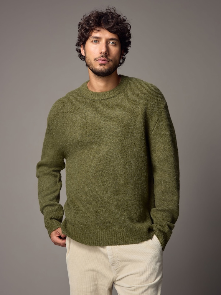 Green Relaxed Fit Fluffy Textured Crew Jumper - Image 2 of 6