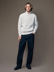 Ecru White Quarter Zip Regular Fit Chenille Texture Jumper - Image 2 of 9