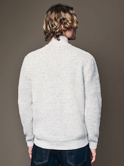 Ecru White Quarter Zip Regular Fit Chenille Texture Jumper - Image 3 of 9