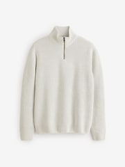 Ecru White Quarter Zip Regular Fit Chenille Texture Jumper - Image 6 of 9