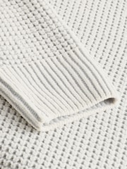 Ecru White Quarter Zip Regular Fit Chenille Texture Jumper - Image 8 of 9