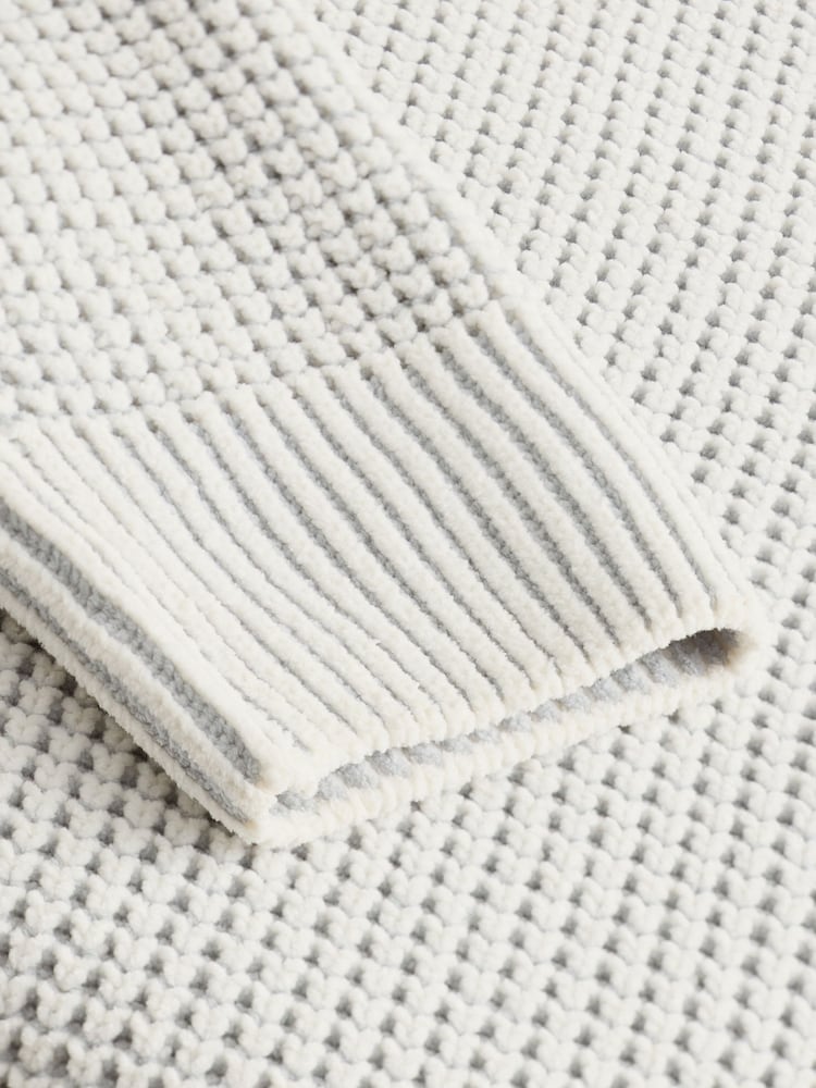 Ecru White Quarter Zip Regular Fit Chenille Texture Jumper - Image 8 of 9