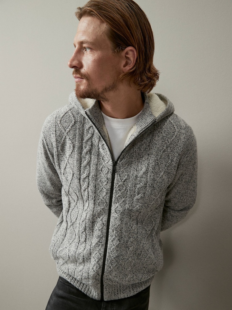 Grey Regular Knitted Cable Zip Through Jacket - Image 1 of 10