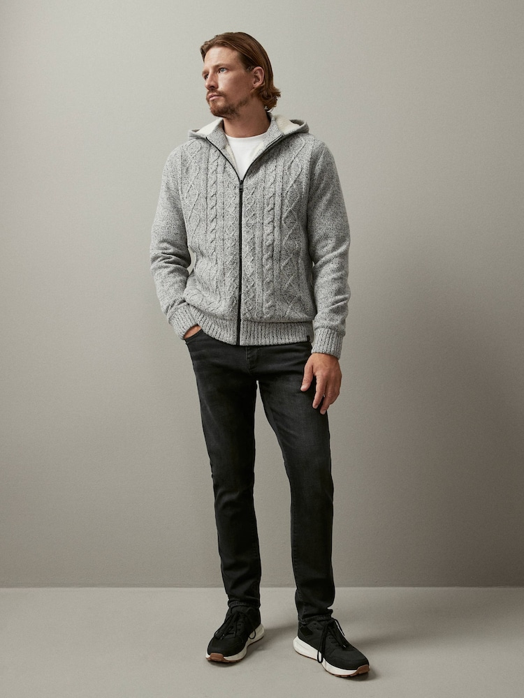 Grey Regular Knitted Cable Zip Through Jacket - Image 2 of 10