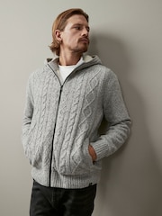 Grey Regular Knitted Cable Zip Through Jacket - Image 4 of 10