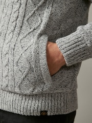 Grey Regular Knitted Cable Zip Through Jacket - Image 6 of 10