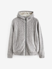 Grey Regular Knitted Cable Zip Through Jacket - Image 8 of 10
