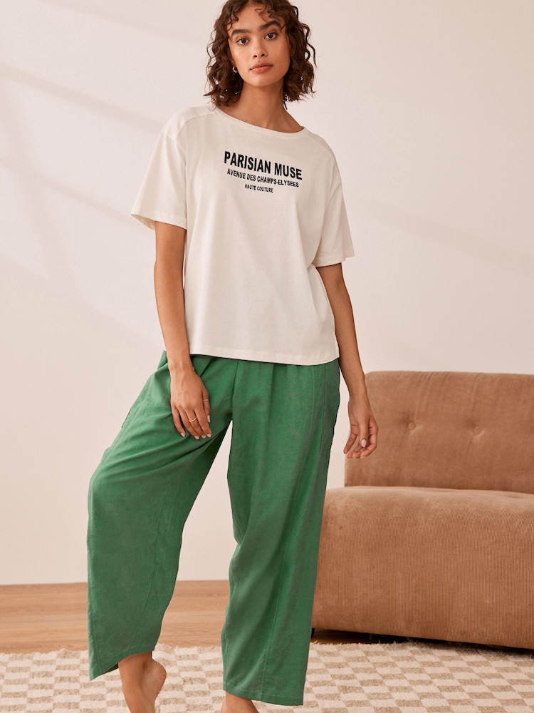 Grün Paris - Kurzärmeliger Pyjama aus Leinenmischung - Bild 1 von 7 Grün Paris - Kurzärmeliger Pyjama aus Leinenmischung - Bild 1 von 7