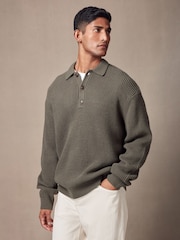 Sage Green Relaxed Fit Polo Neck Jumper with Wool - Image 1 of 7