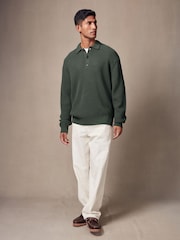Sage Green Relaxed Fit Polo Neck Jumper with Wool - Image 2 of 7