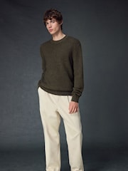 Khaki Green Regular Fit Textured Waffle Crew Neck Jumper - Image 2 of 8