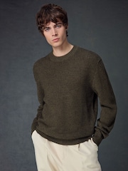 Khaki Green Regular Fit Textured Waffle Crew Neck Jumper - Image 3 of 8