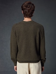 Khaki Green Regular Fit Textured Waffle Crew Neck Jumper - Image 5 of 8