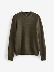 Khaki Green Regular Fit Textured Waffle Crew Neck Jumper - Image 7 of 8