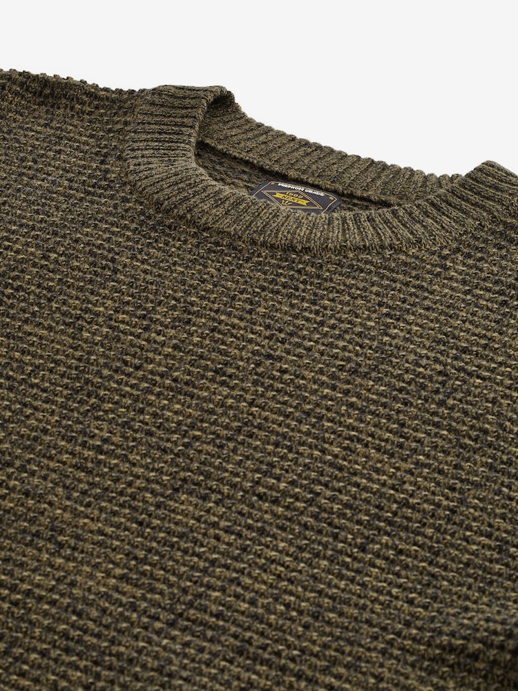 Khaki Green Regular Fit Textured Waffle Crew Neck Jumper - Image 8 of 8