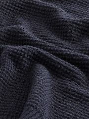 Navy Blue Regular Fit Textured Waffle Crew Neck Jumper - Image 4 of 8