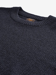Navy Blue Regular Fit Textured Waffle Crew Neck Jumper - Image 8 of 8
