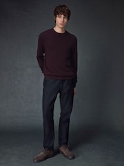 Burgundy Red Regular Fit Textured Waffle Crew Neck Jumper - Image 2 of 8