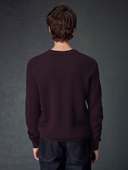 Burgundy Red Regular Fit Textured Waffle Crew Neck Jumper - Image 3 of 8