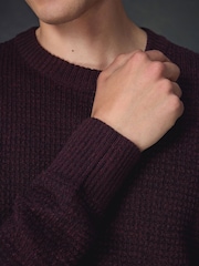 Burgundy Red Regular Fit Textured Waffle Crew Neck Jumper - Image 5 of 8