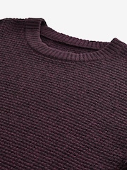 Burgundy Red Regular Fit Textured Waffle Crew Neck Jumper - Image 7 of 8