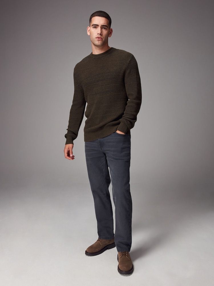 Brown Regular Fit Cotton Rich Textured Crew Jumper - Image 2 of 7