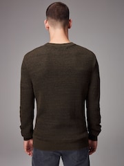 Brown Regular Fit Cotton Rich Textured Crew Jumper - Image 4 of 7