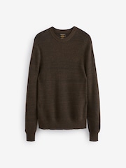 Brown Regular Fit Cotton Rich Textured Crew Jumper - Image 5 of 7