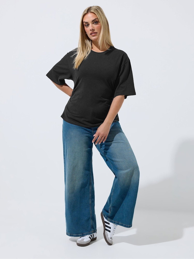Yours Curve Black Limited Corset Seam T-Shirt - Image 2 of 5 Yours Curve Black Limited Corset Seam T-Shirt - Image 2 of 5