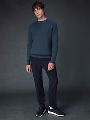 Navy Blue Regular Fit Cotton Rich Textured Crew Jumper - Image 2 of 8