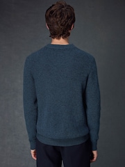 Navy Blue Regular Fit Cotton Rich Textured Crew Jumper - Image 3 of 8
