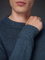 Navy Blue Regular Fit Cotton Rich Textured Crew Jumper - Image 5 of 8